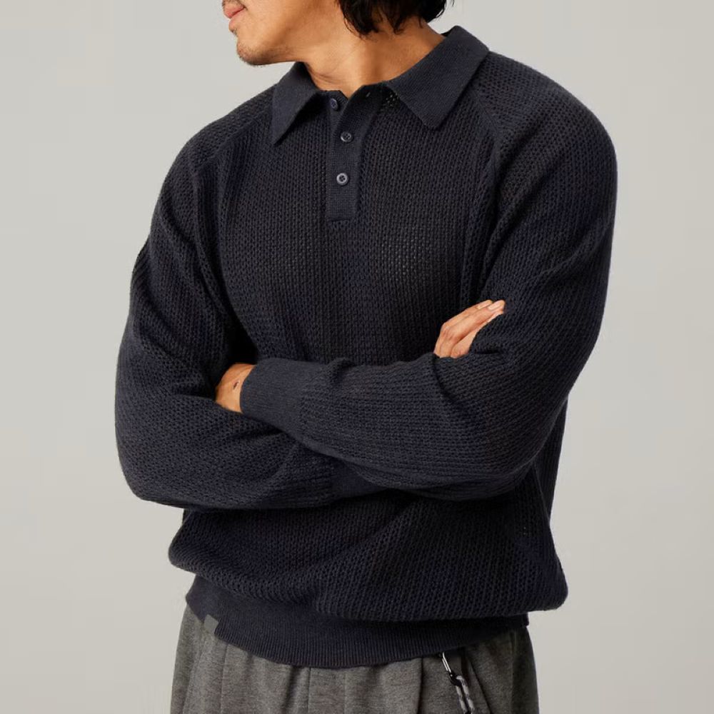 ウールニット オープンワーク ポロシャツ