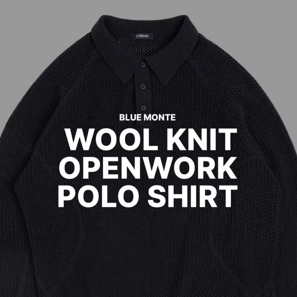 ウールニット オープンワーク ポロシャツ