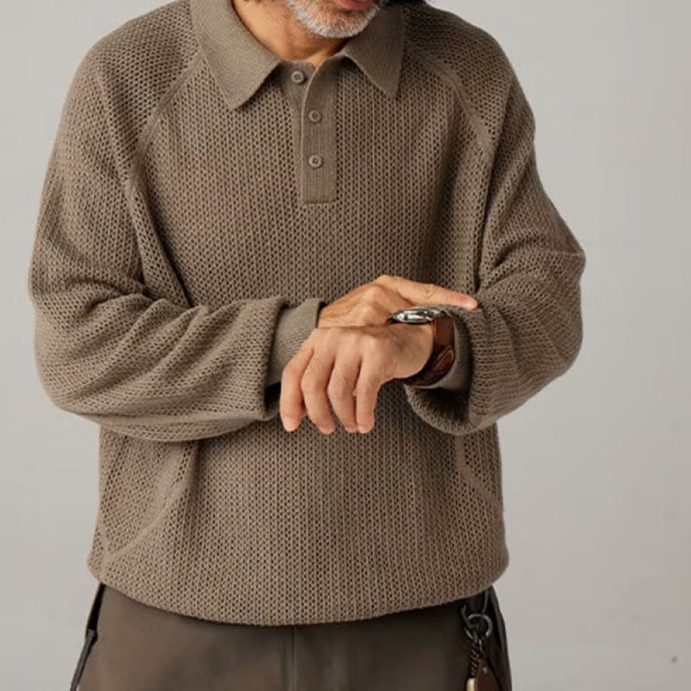 ウールニット オープンワーク ポロシャツ