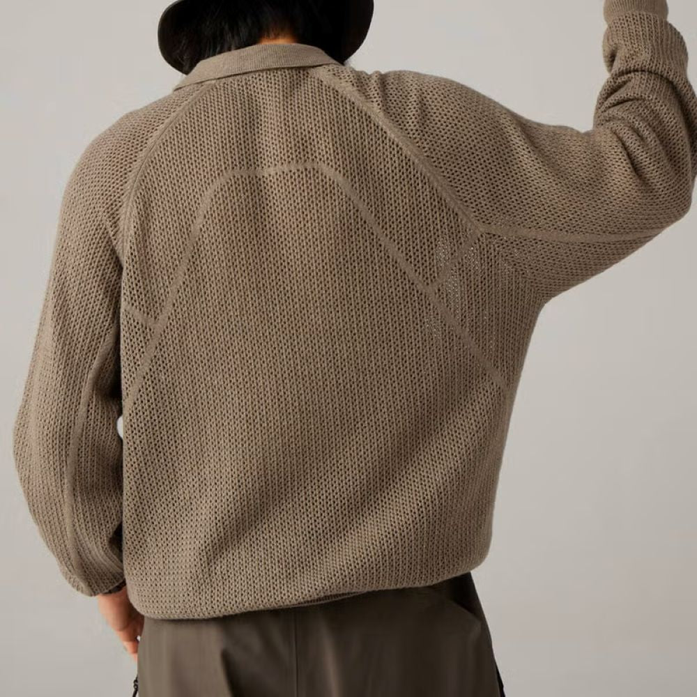 ウールニット オープンワーク ポロシャツ