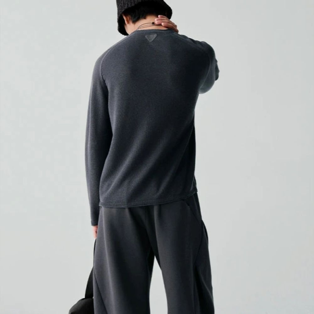 ウールクルーネック長袖ニットセーター