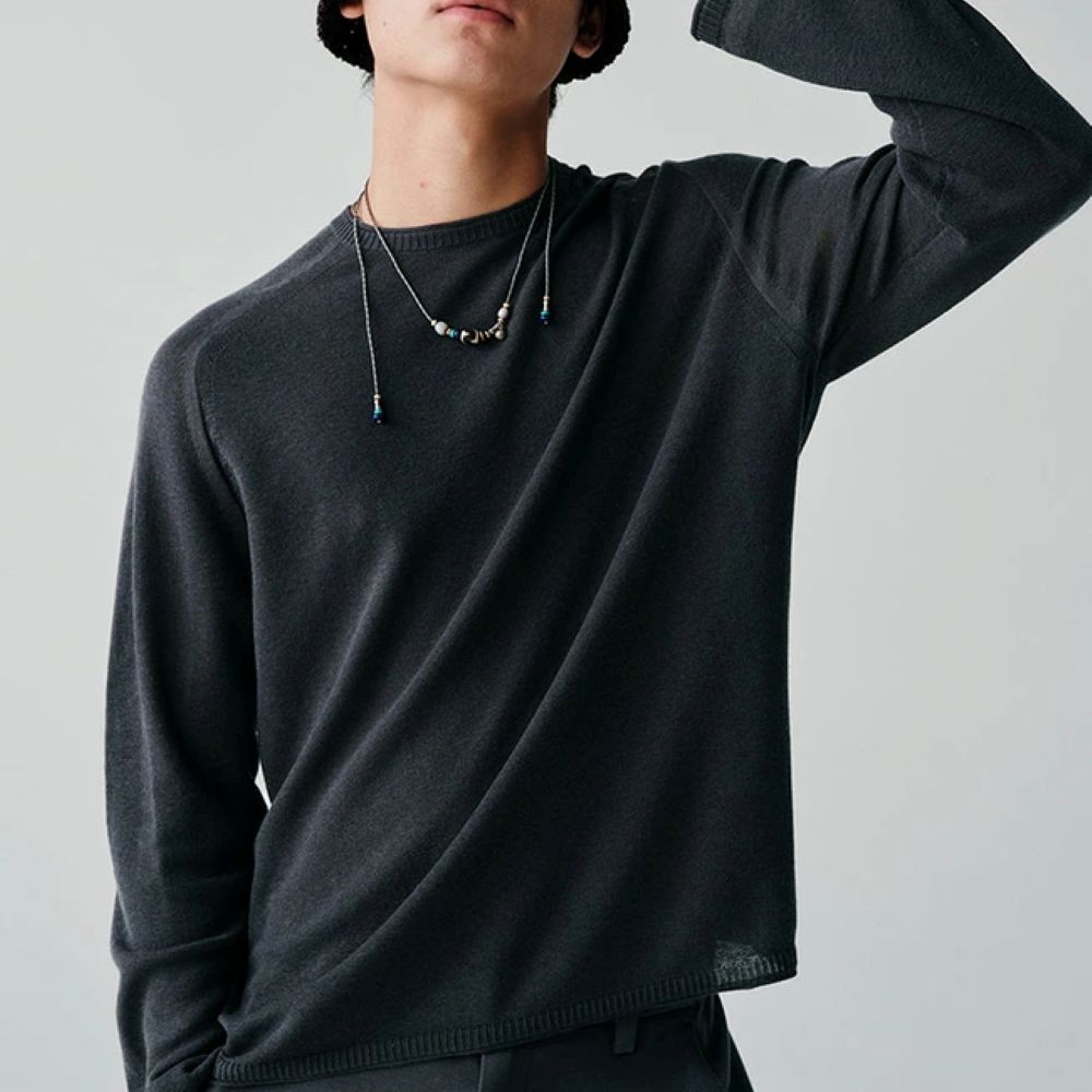 ウールクルーネック長袖ニットセーター