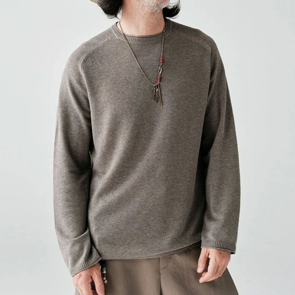 ウールクルーネック長袖ニットセーター